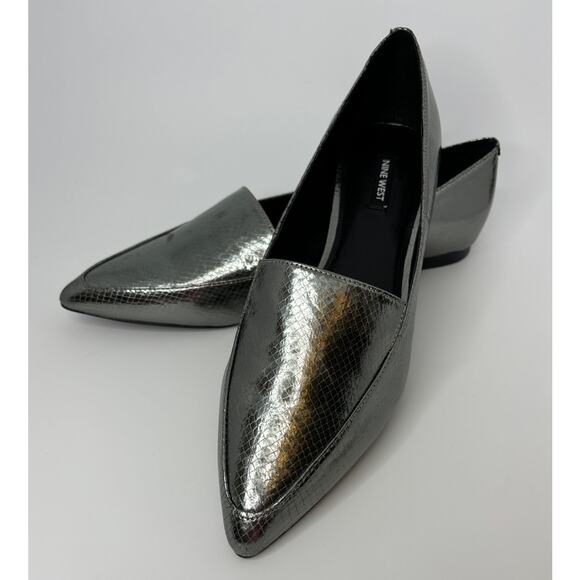NINE WEST Women's Abay Pewter Pointed Toe Faux Leather Loafer Flats | Size 10.5 - Picture 1 of 6